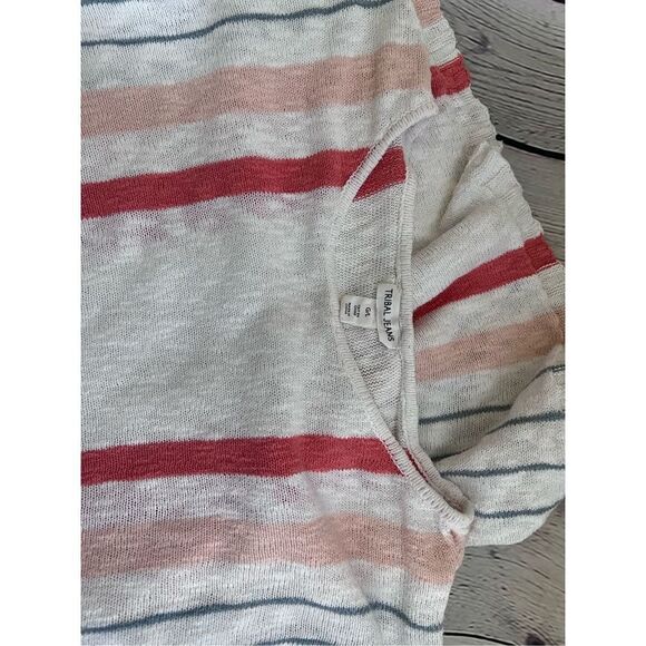 Tribal Jeans striped white sweater with peach/pink/blue stripes sz L - Picture 6 of 6